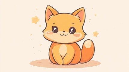 Fototapeta premium An adorable cartoon fox with orange and white fur sits happily