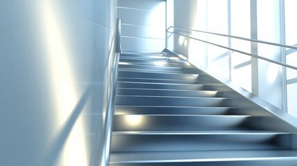 Modern metal staircase ascending to light-filled space