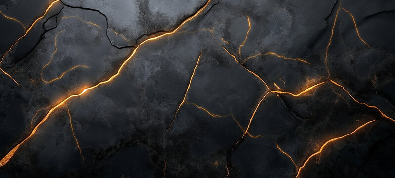 Abstract gold and dask marble texture background, Golden lines inserted on black stones.