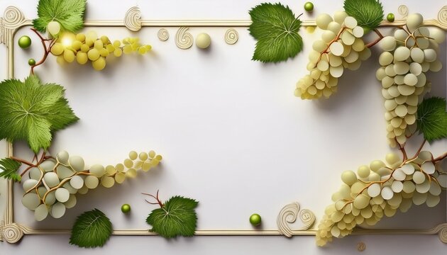 Marco de uvas blancas, fondo blanco, realista, 4k copyspace
