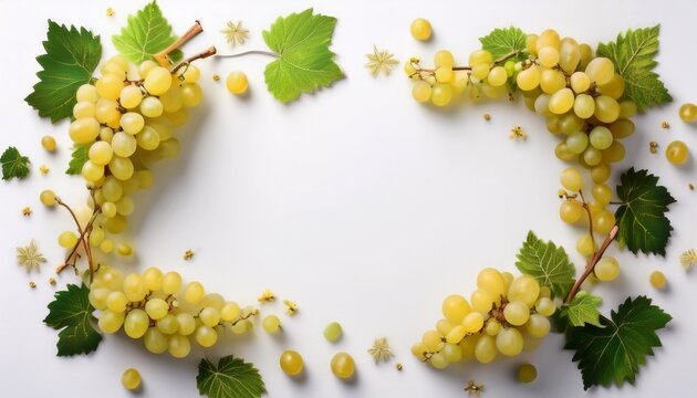 Marco de uvas blancas, fondo blanco, realista, 4k copyspace
