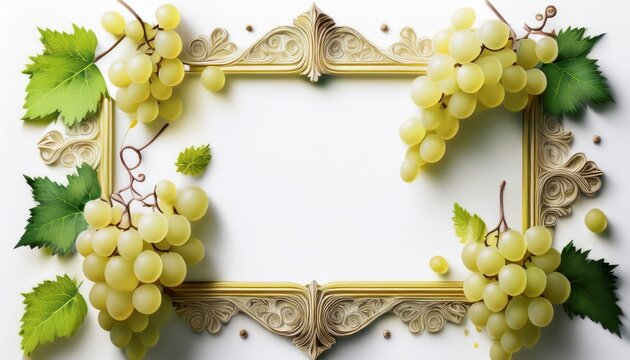 Marco de uvas blancas, fondo blanco, realista, 4k copyspace
