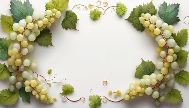 Marco de uvas blancas, fondo blanco, realista, 4k copyspace
