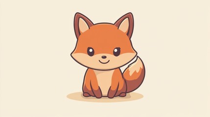 A cute cartoon fox sitting on a solid cream colored background
