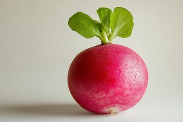 Single Red Radish with Green Leaves