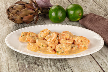 Prawn in white cream sauce