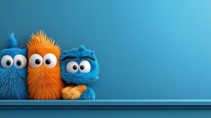 Fototapeta premium Bright, happy, stylish, cool unpredictable colorful monsters in funny situations.