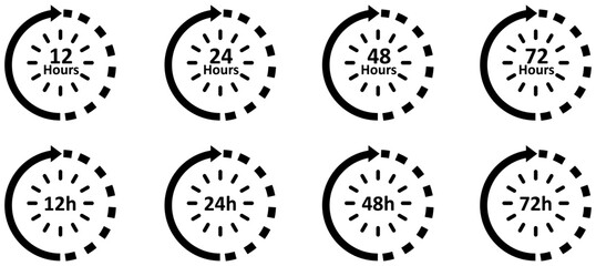 Clock Arrow Icon Set |12, 24, 48, 72 Hours Time Symbols.Vector illustration.
