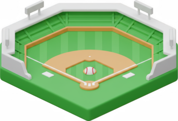 Isometric 3D Model of a Baseball Field with Seats and Ball