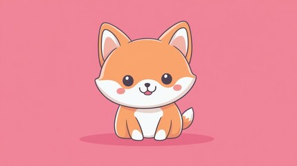 Obraz premium A Friendly Cartoon Fox Sitting on a Pink Colored Background