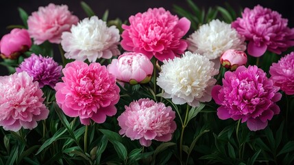 Fototapeta premium Vibrant peonies in shades of pink and white