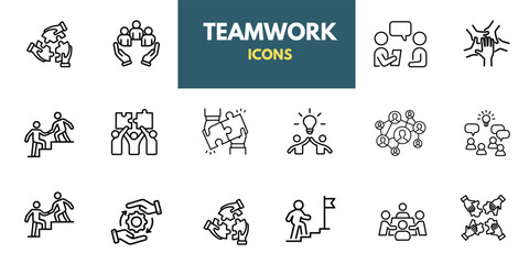 Business teamwork, team building, workgroup, and human resources minimal thin line web icon set. Outline icons collection. Simple vector illustration.