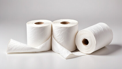 Three Rolls of Essential White Toilet Paper Isolated for Hygiene and Comfort
