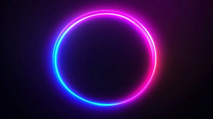 Neon blue pink round frame ring circle shape glowing light with dark background
