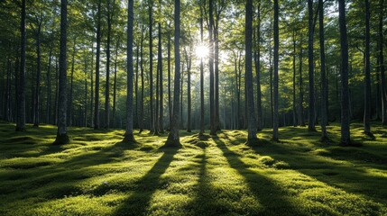 Obraz premium Sunlit forest floor with moss