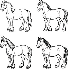 Funny Animal Line art coloring page set