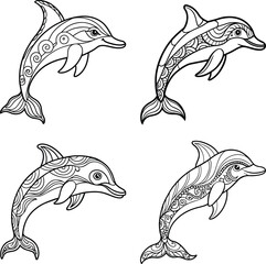 Funny Animal Line art coloring page set