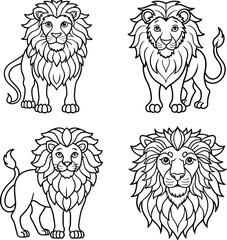 Funny Animal Line art coloring page set