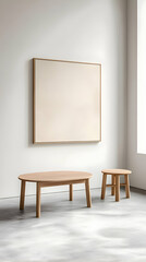 Modern Minimalist Room Illustration: Wooden Table and Stool