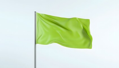 A lime green flag waves gently on a pole