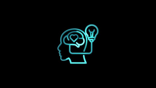 Glowing neon Emotional Intelligence icon on black background. emotional intelligence and EQ concept