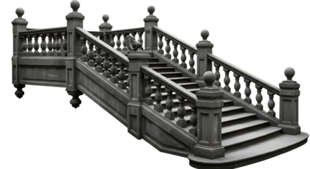 Elegant Curved Staircase with Ornate Railings and Decorative Balls in a Classic Architectural Style