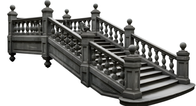 Elegant Curved Staircase with Ornate Railings and Decorative Balls in a Classic Architectural Style