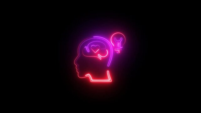 Glowing neon Emotional Intelligence icon on black background .emotional intelligence and EQ concept 