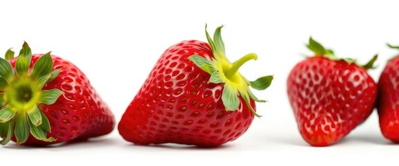 A single ripe strawberry, vibrant red, isolated on pure white, studio shot, still life