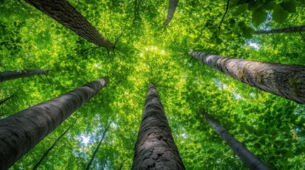 Fototapeta premium Lush forest canopy seen from below