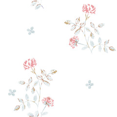 Seamless pattern with pink flowers of rose. Botanical illustration for home decor.