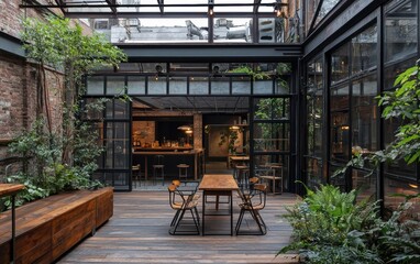 Industrial-style loft with metal and wood furniture elements