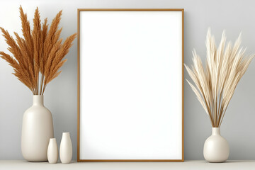 3D Render Blank Frame Mockup with Pampas Grass
