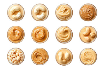 Fototapeta premium Nut Butter Variety Pack - A delicious collection of nut butters, showcasing different types and textures in small glass jars