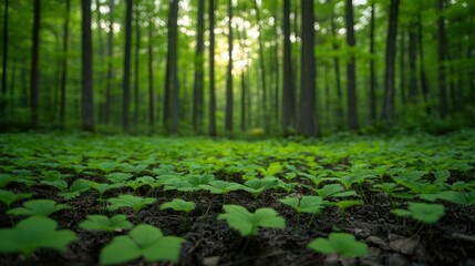 Obraz premium Lush forest floor at dawn