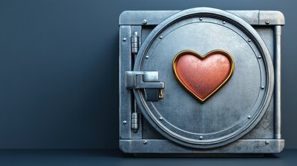 A metallic vault door with an embedded heart, symbolizing the safekeeping of love or precious memories.