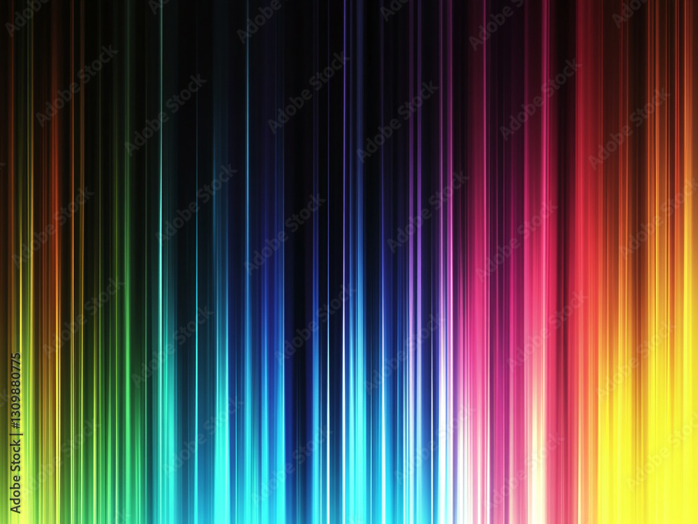 Poster Abstract image of vertical, multicolored light streaks on dark background, creating a vibrant and dynamic visual effect, showcasing energy and dynamism
