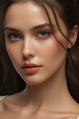 Fototapeta premium a close up of a woman with a white top and a necklace