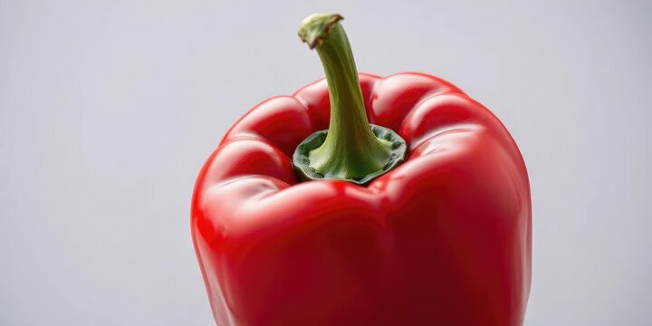 Vibrant red bell pepper, glossy skin, perfectly smooth, vibrant, produce