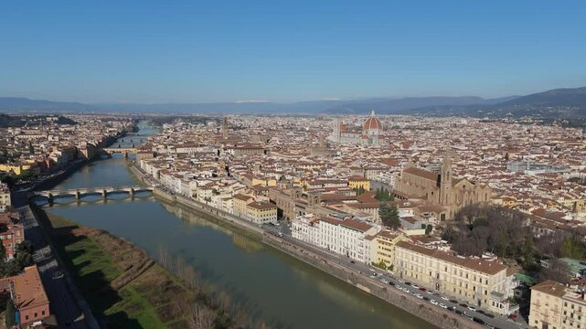 Drone Flying Over Florence City Center, Italy