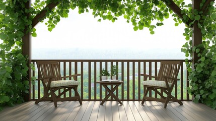 Obraz premium A serene outdoor study area under a pergola with vines , High quality , No blur