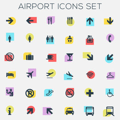Colorful Airport Signage Icons Set - vector file
