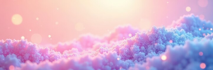 Fototapeta premium Pastel purple and blue hues blend with sparkling silver dust on a pale peach background, glow, peach, sparkle