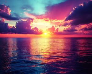 Obraz premium Sunset Glow Ocean reflections in colorful sky