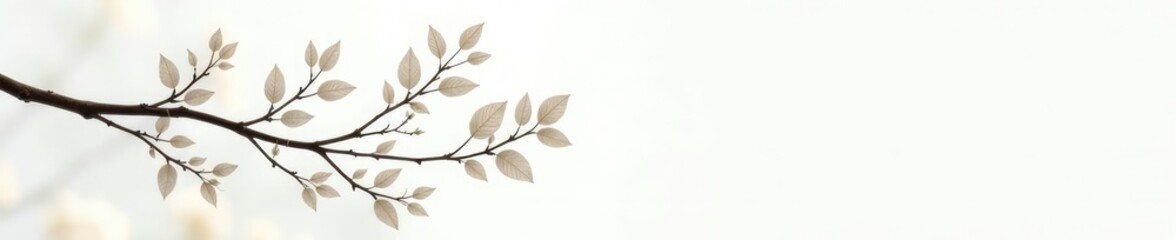 Delicate branches with leaves on a white background, clean, nature