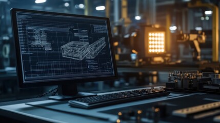 Fototapeta premium CAD software utilization by an engineer highlights modern industrial practices. 