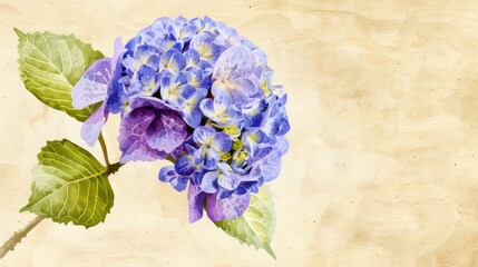 a purple hydrangea with green leaves