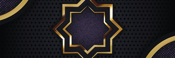 Gold-framed star on dark patterned background