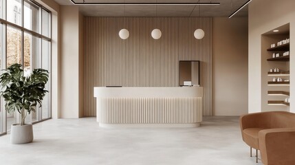 Chic beige-themed beauty salon featuring a stylish atmosphere.