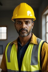 arafed man wearing a hard hat and vest in a construction site